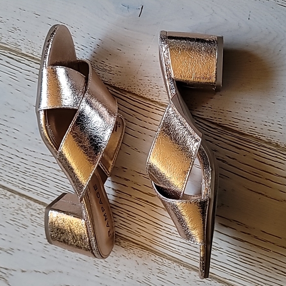 ✨️Rose Gold Foil block heel slides 6.5 RAMPAGE Hannie - Picture 4 of 11